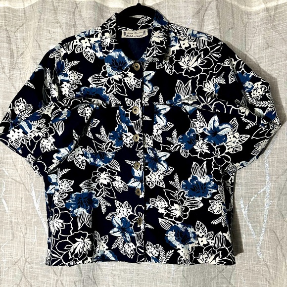 Sara Studio Pretty Blue White Floral Jacket/Blazer Size Large EUC - Picture 9 of 15